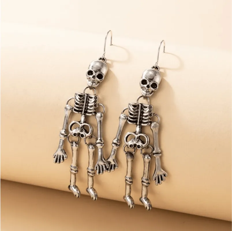 Silvertone Skeleton Drop Earrings made by Zulily