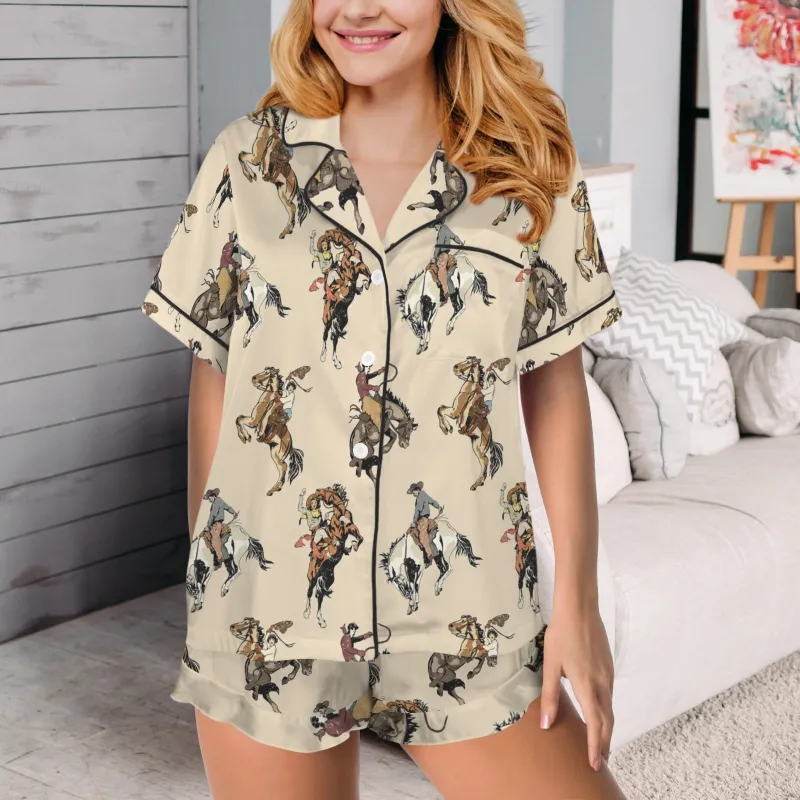 Baha Ranch Vintage Cowgirl Satin Ruffle Western Pajama Set made by Zulily