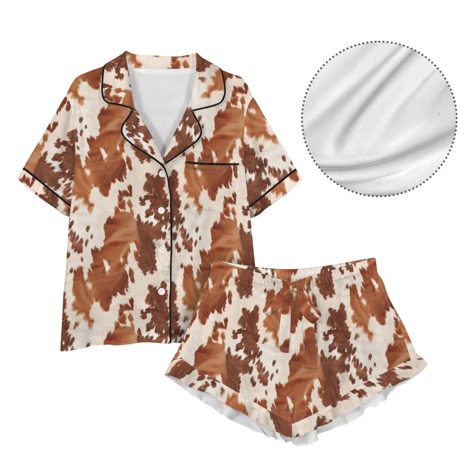 Baha Ranch Cow Hide Print Western Cowgirl Satin Pajama Set sold by Zulily product image thumbnail 5