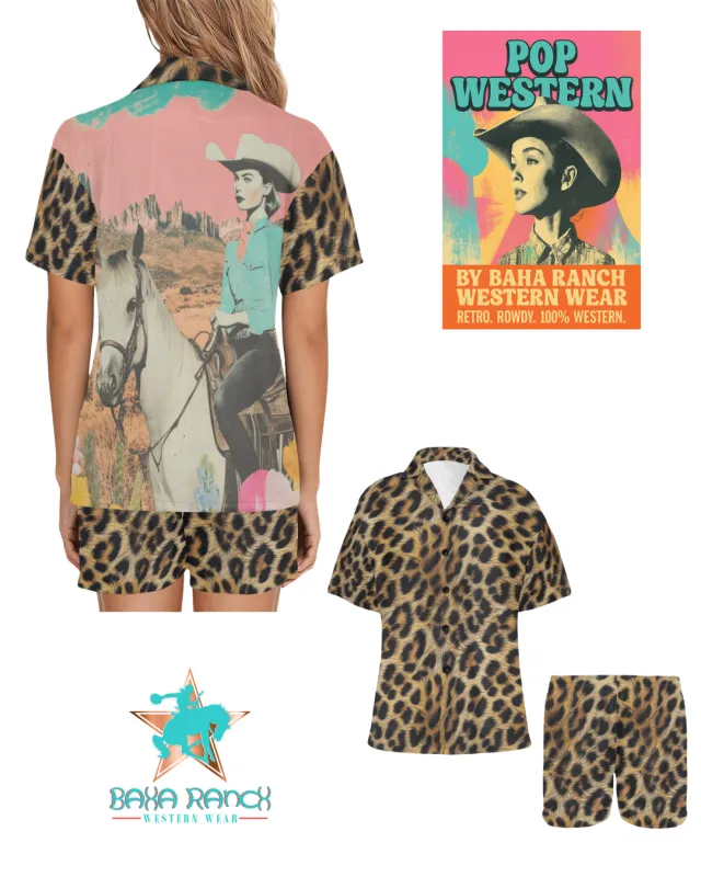 Baha Ranch Retro Pop Western Leopard Cowgirl Pajama Set made by Zulily