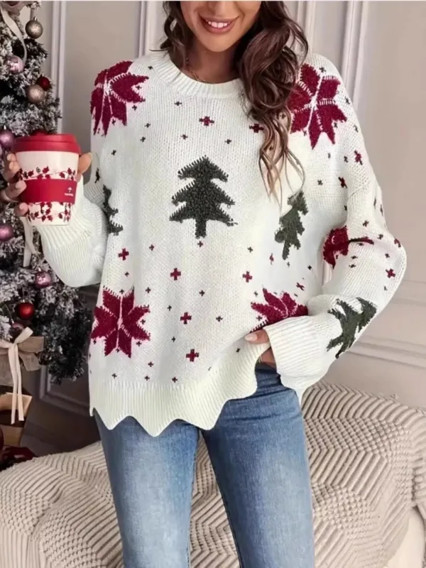 Christmas Tree Pattern Round Neck Sweater made by Zulily