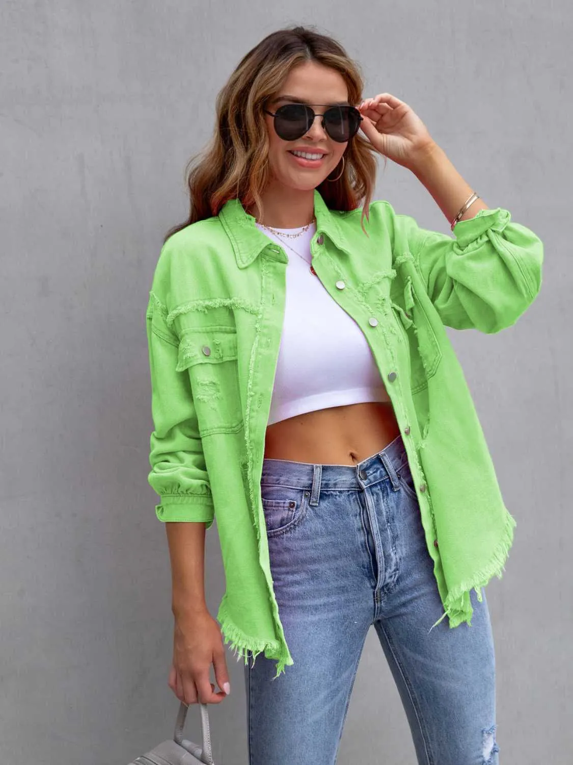 Distressed Drop Shoulder Denim Jacket sold by Zulily product image thumbnail 4