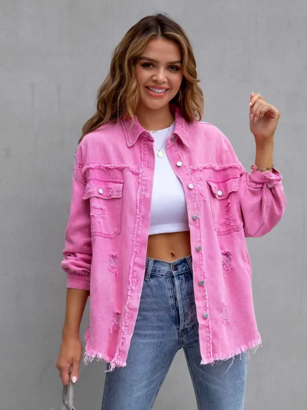 Distressed Drop Shoulder Denim Jacket made by Zulily