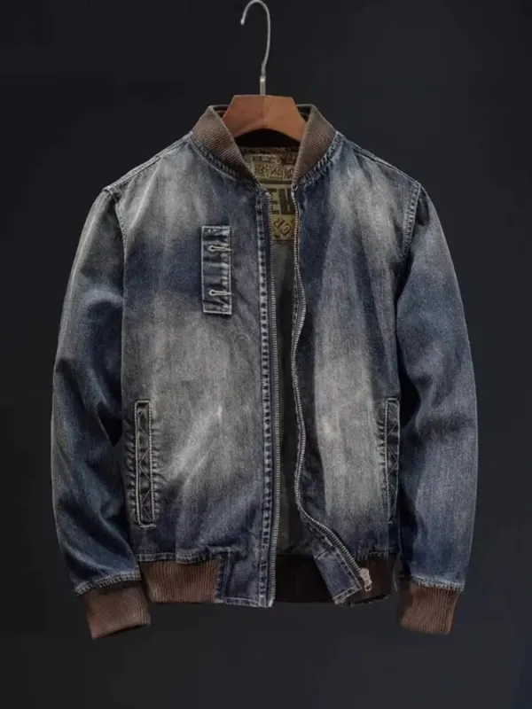 Men's Plus Size Button Up Washed Denim Bomber Jacket made by Zulily