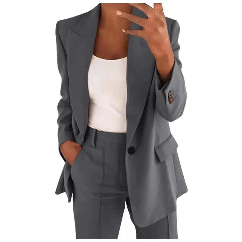 Business Casual Outfits for Women Professional Pant Suits 2 Piece Office Outfit Work Blazer Set Women Dressy Suit Wide Leg Pants Set Fashion Outfits Dark Gray made by Zulily
