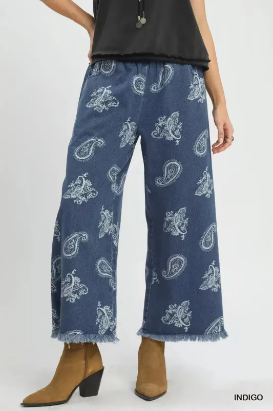 Umgee Denim Paisley Wide-Leg Pants made by Zulily