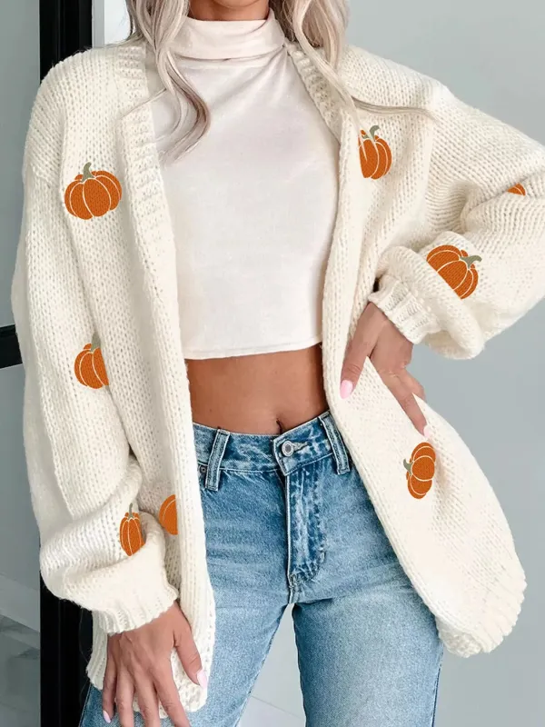 Halloween Pumpkin Embroidered Knit Cardigan made by Zulily