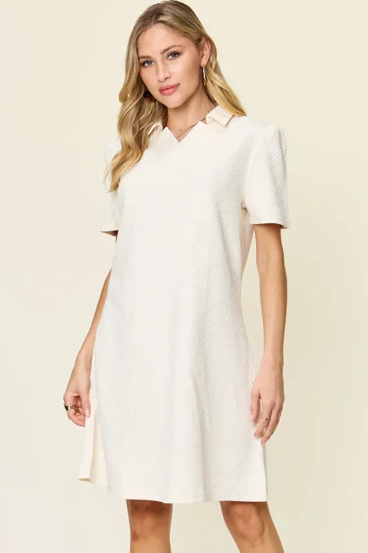 Double Take Full Size Texture Collared Neck Short Sleeve Dress made by Zulily