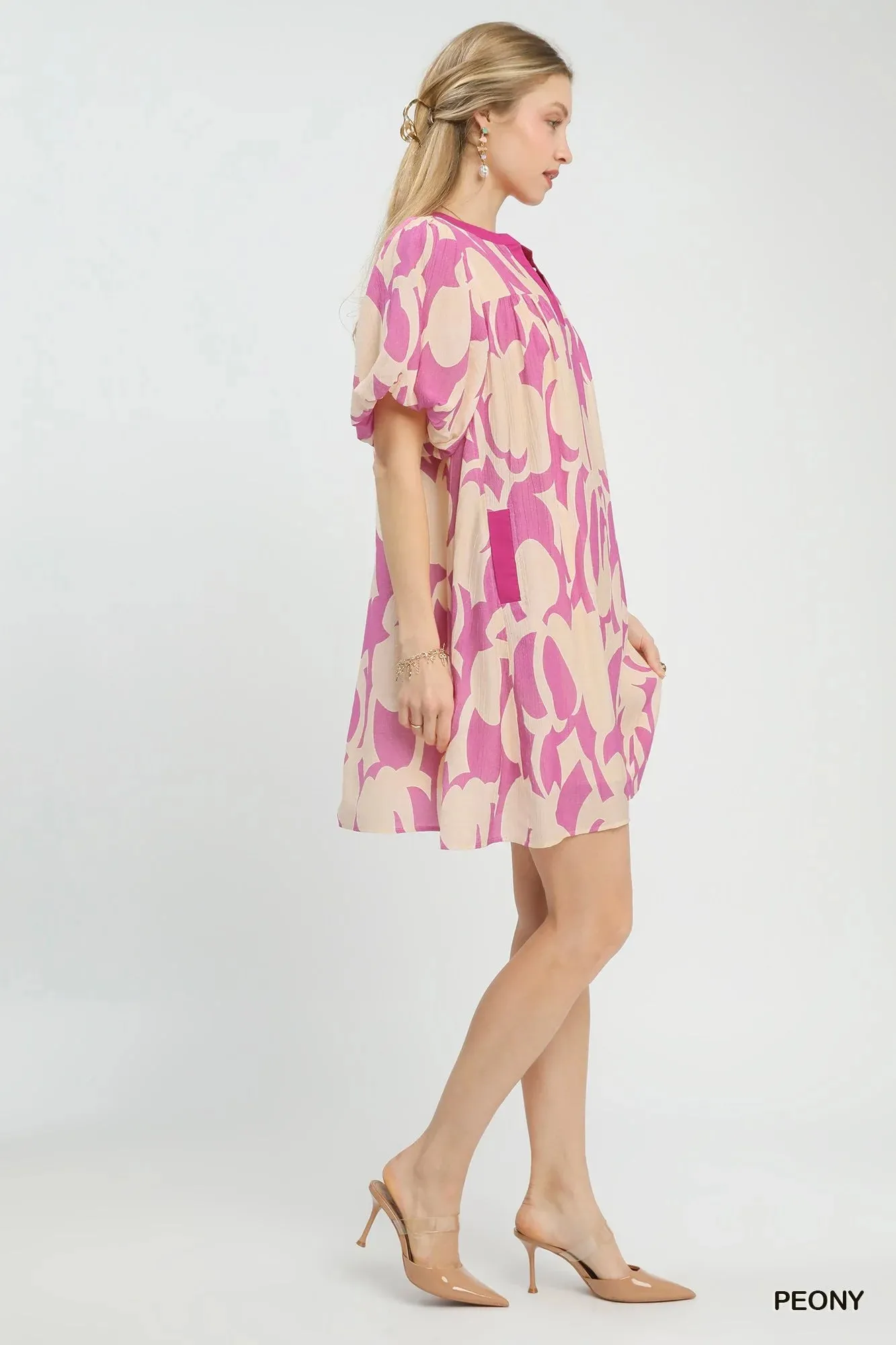 Umgee Abstract Print Puff Sleeve Shift Dress sold by Zulily product image thumbnail 3