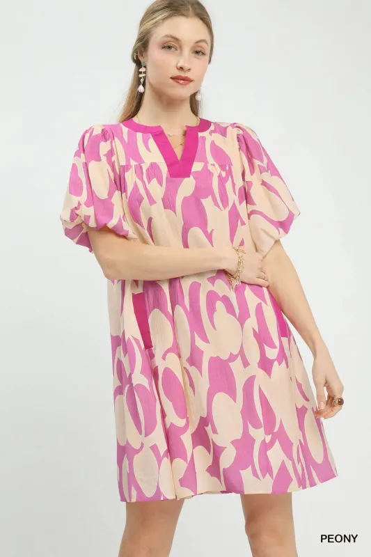 Umgee Abstract Print Puff Sleeve Shift Dress made by Zulily