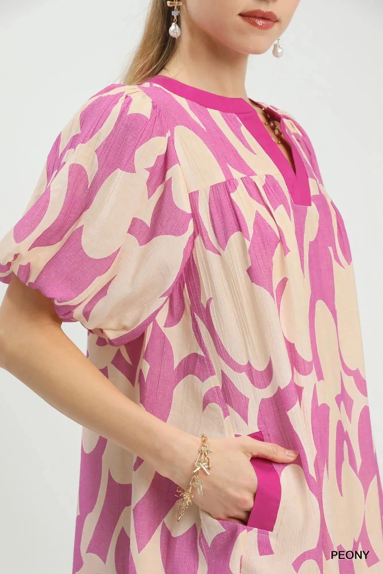 Umgee Abstract Print Puff Sleeve Shift Dress sold by Zulily product image thumbnail 5