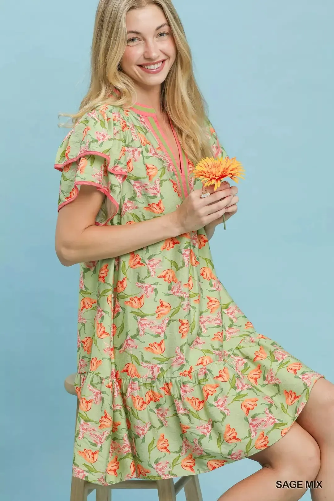 Umgee Floral Flutter Sleeve Tiered Dress sold by Zulily product image thumbnail 5