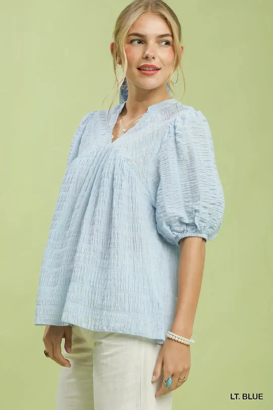 Umgee Textured Puff Sleeve Blouse sold by Zulily product image thumbnail 2