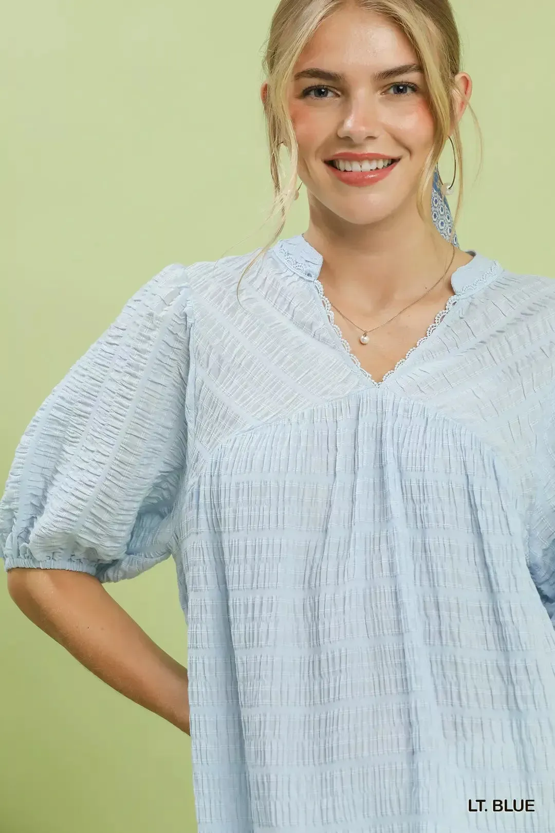 Umgee Textured Puff Sleeve Blouse sold by Zulily product image thumbnail 4