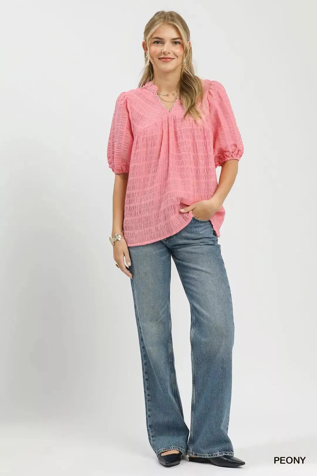 Umgee Textured Puff Sleeve Blouse sold by Zulily product image thumbnail 5