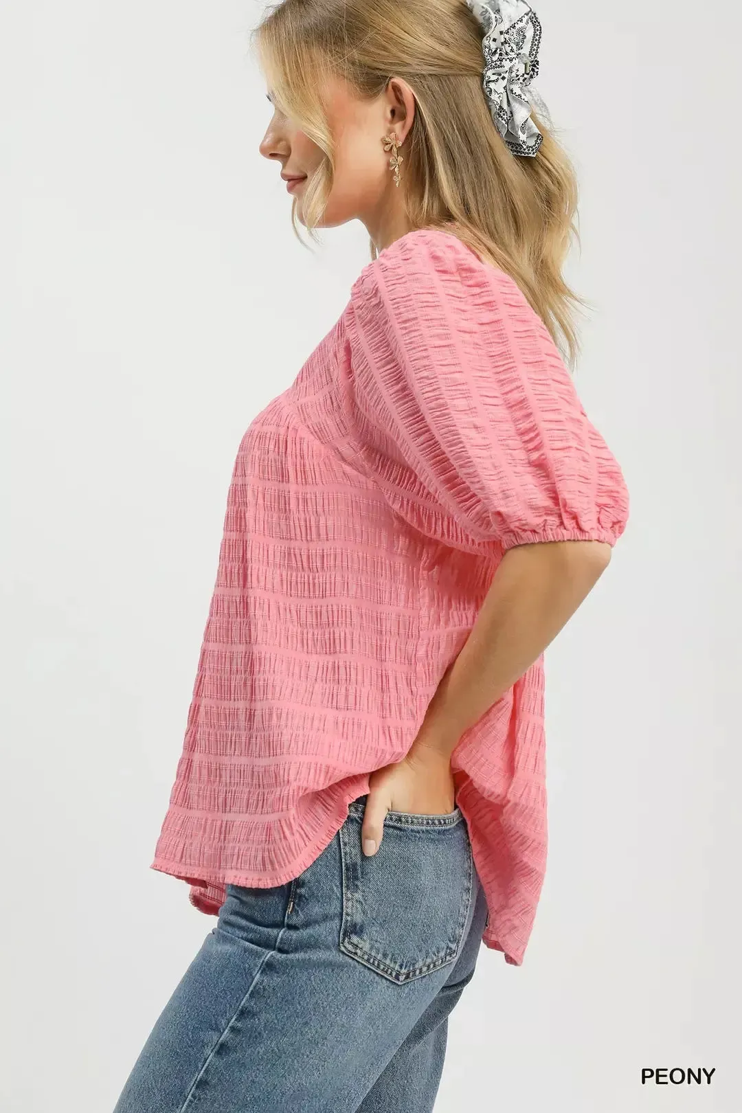 Umgee Textured Puff Sleeve Blouse sold by Zulily product image thumbnail 2