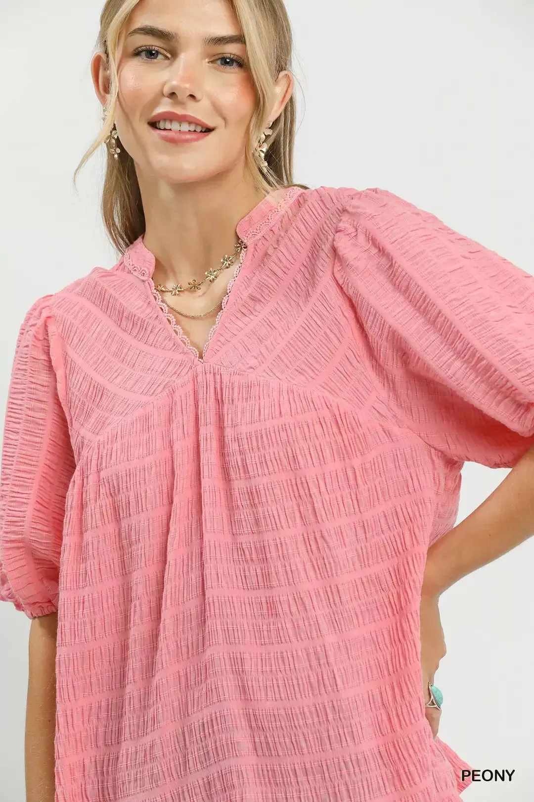 Umgee Textured Puff Sleeve Blouse sold by Zulily product image thumbnail 4