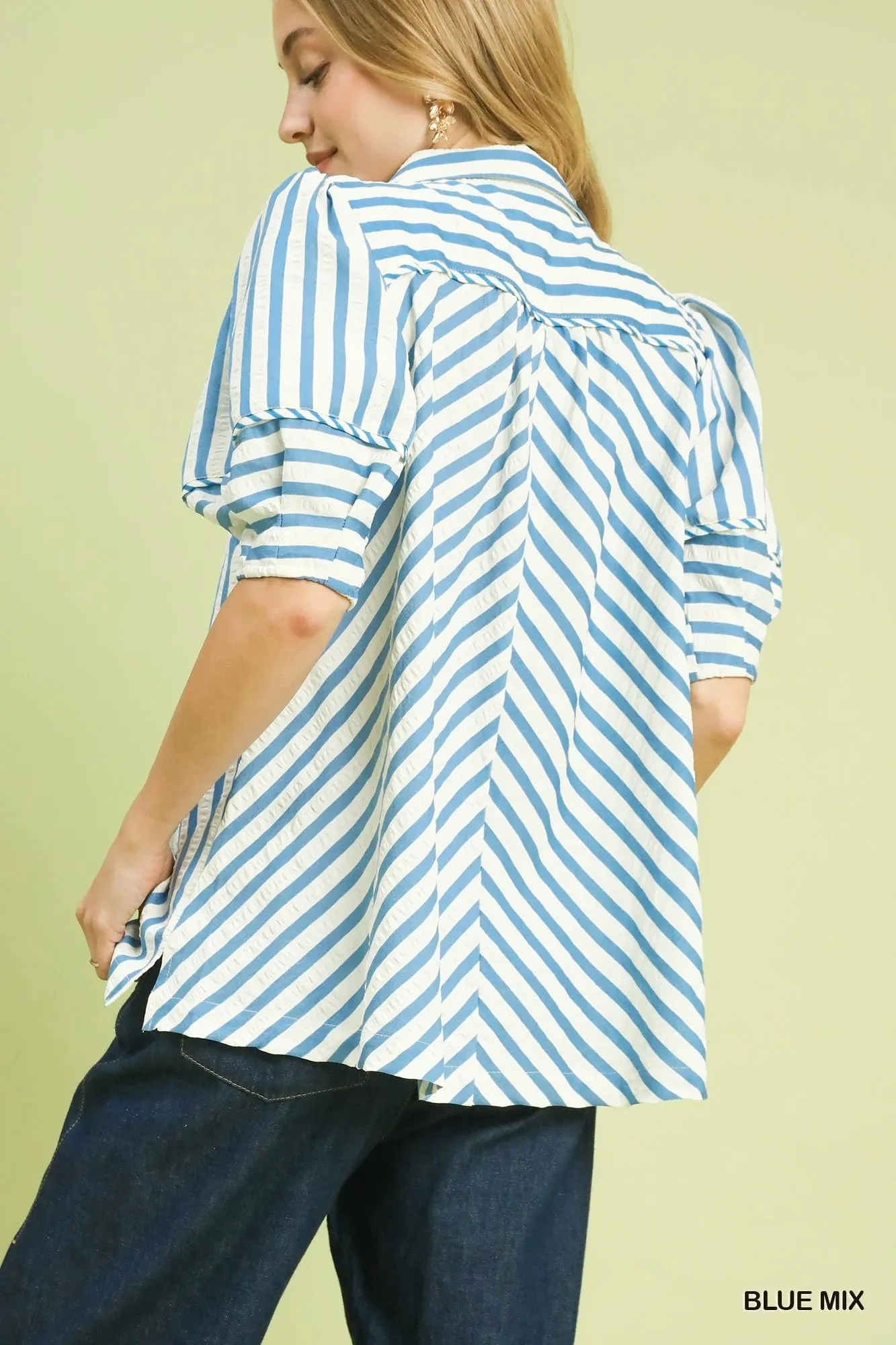 Umgee Striped Puff Sleeve Blouse sold by Zulily product image thumbnail 2