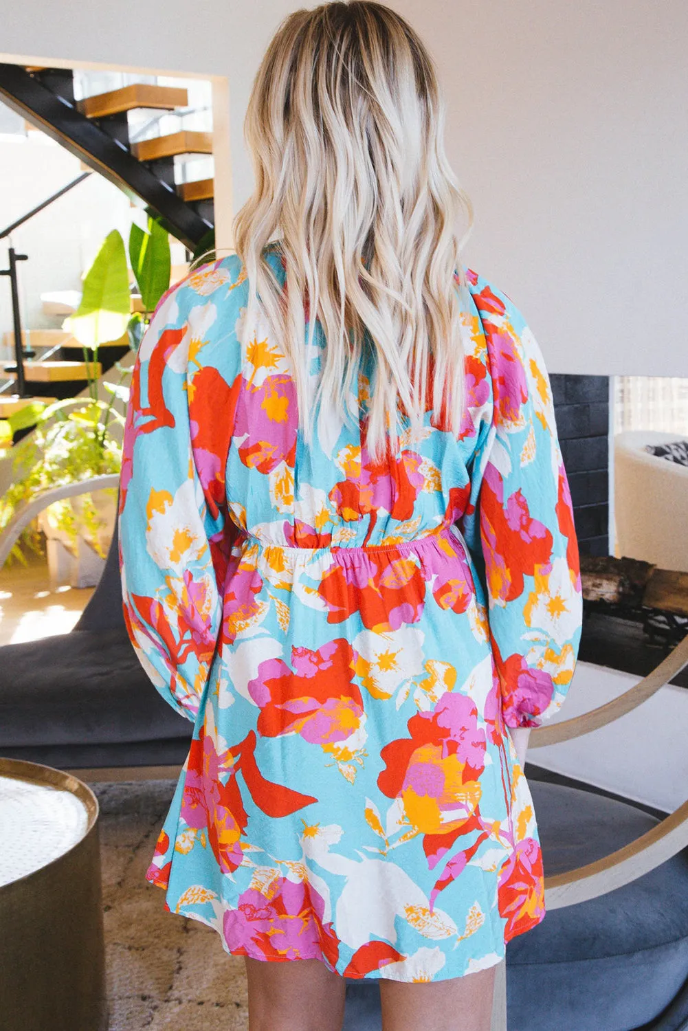 Sky Blue Floral Bracelet Sleeve Empire Waist Mini Dress sold by Zulily product image thumbnail 2