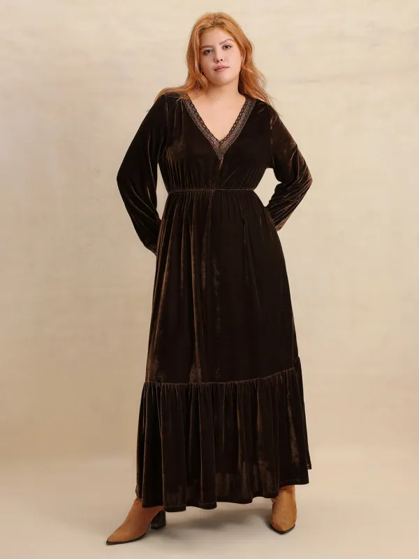 Plus Size Lace Detail V-Neck Long Sleeve Midi Dress made by Zulily
