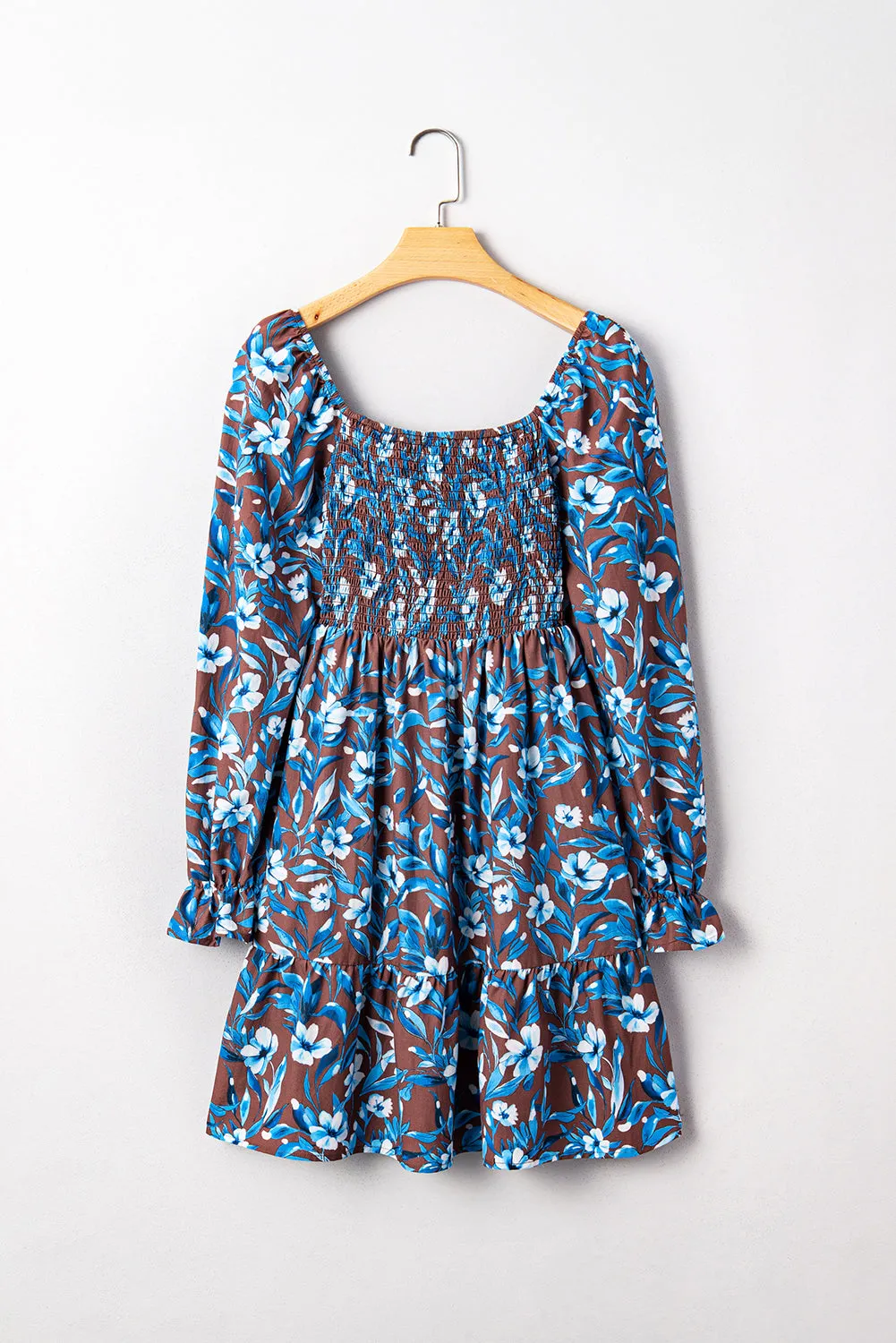 Blue Smocked Bodice High Waist Ruffled Sleeve Floral Dress sold by Zulily product image thumbnail 4