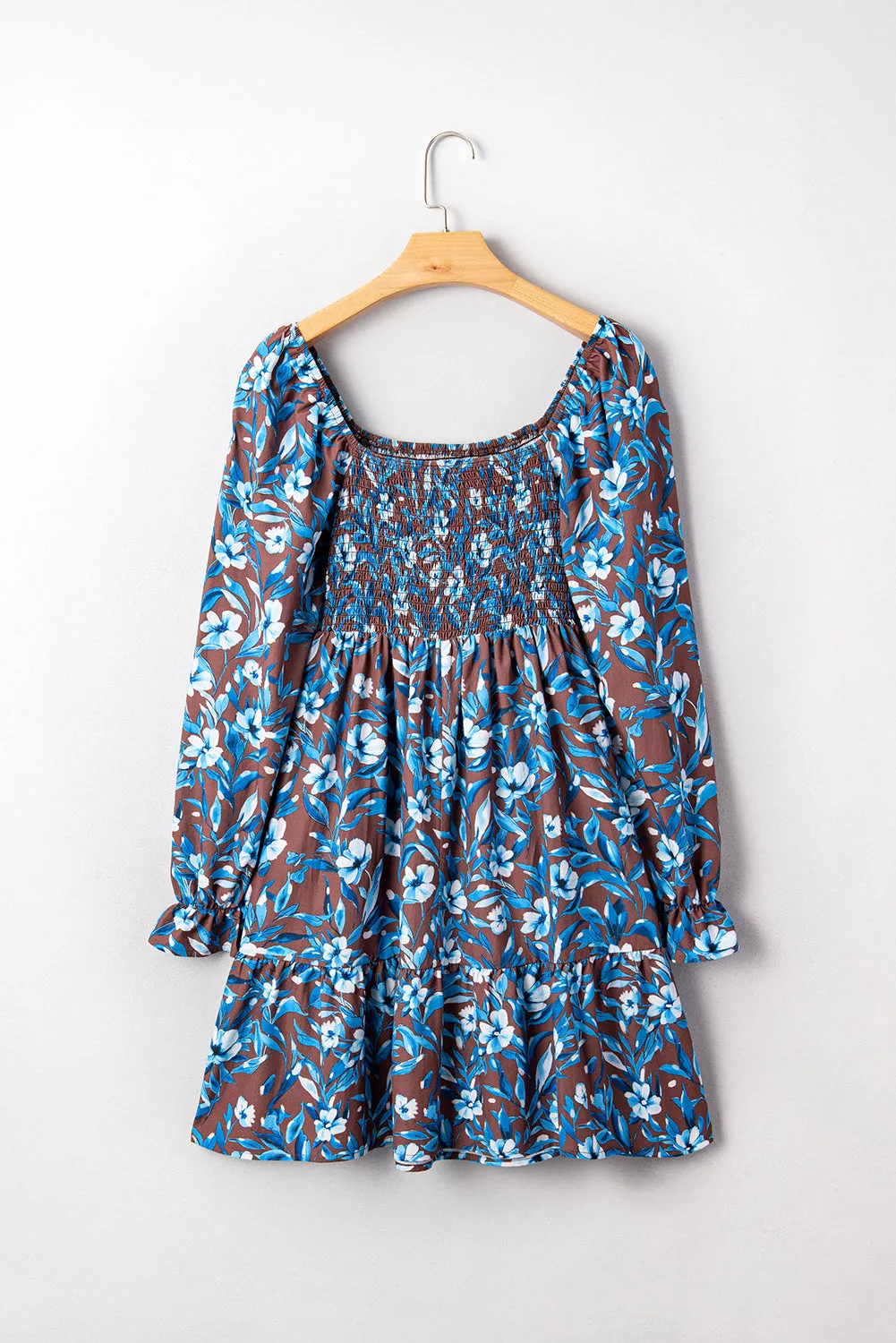 Blue Smocked Bodice High Waist Ruffled Sleeve Floral Dress sold by Zulily product image thumbnail 5