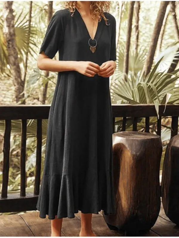 V-Neck Short Sleeve Dress with Pockets made by Zulily
