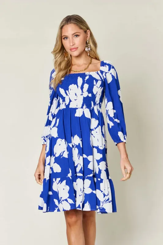 Double Take Full Size Floral Ruffle Hem Smocked Dress with Pockets made by Zulily