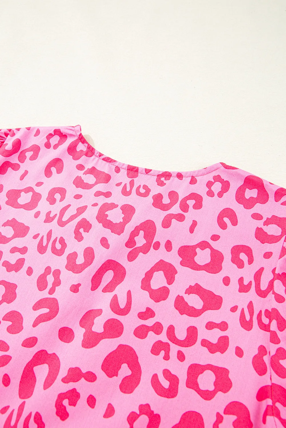 Rose Leopard Puff Sleeve Tie Front High Waist Mini Dress sold by Zulily product image thumbnail 5