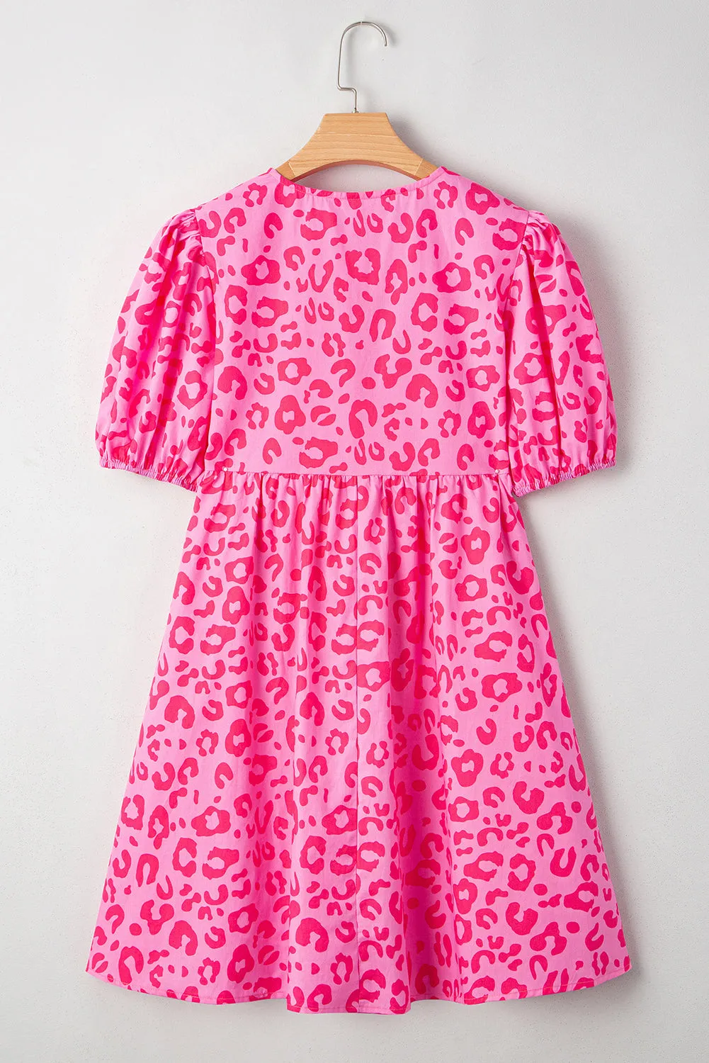 Rose Leopard Puff Sleeve Tie Front High Waist Mini Dress sold by Zulily product image thumbnail 4