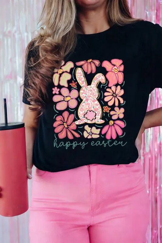 Black Happy Easter Bunny Flower Printed Casual Tee made by Zulily