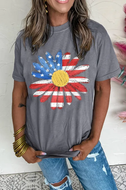 Gray Flag Pattern Sunflower Graphic Crew Neck Tee made by Zulily