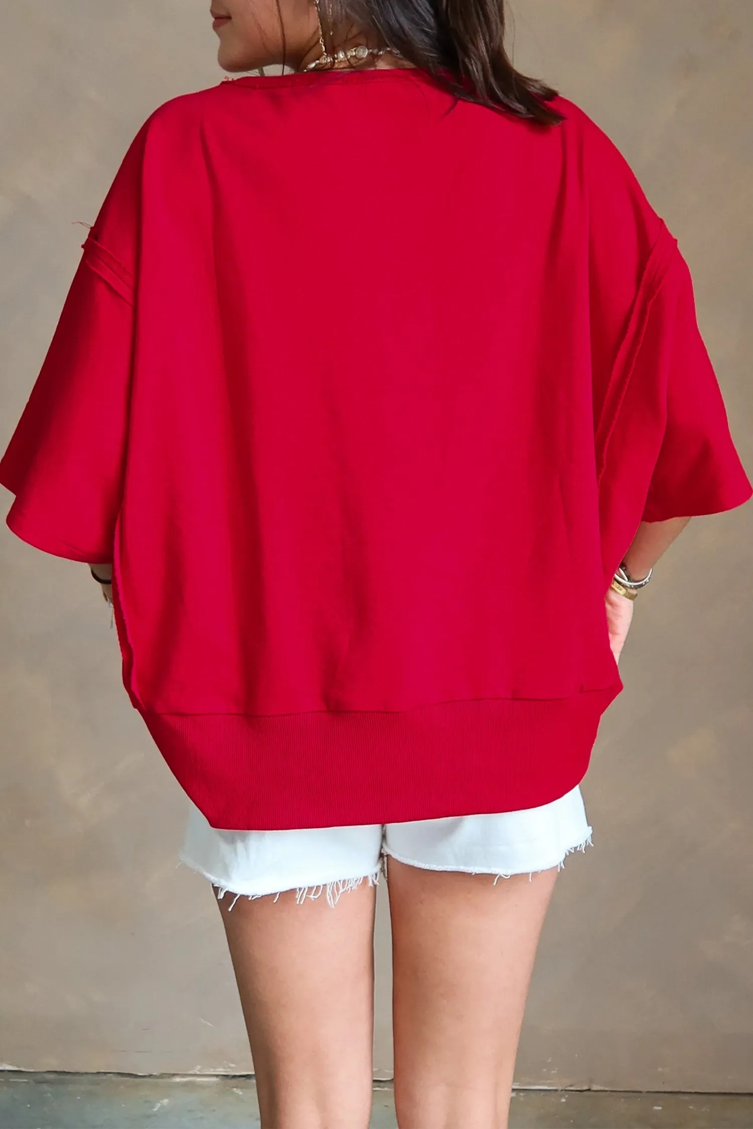 Racing Red GEORGIE Letter Printed Raw Seam Drop Shoulder Loose Tee sold by Zulily product image thumbnail 2