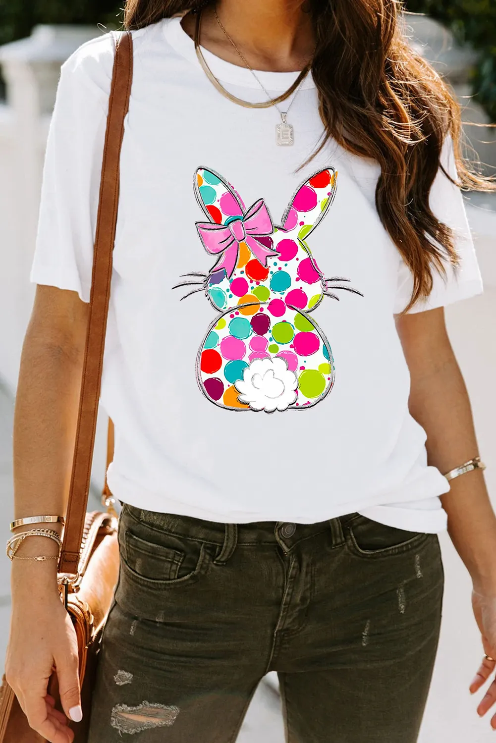 White Polka Dot Bow Rabbit Graphic Crewneck Easter Fashion Tee sold by Zulily product image thumbnail 4