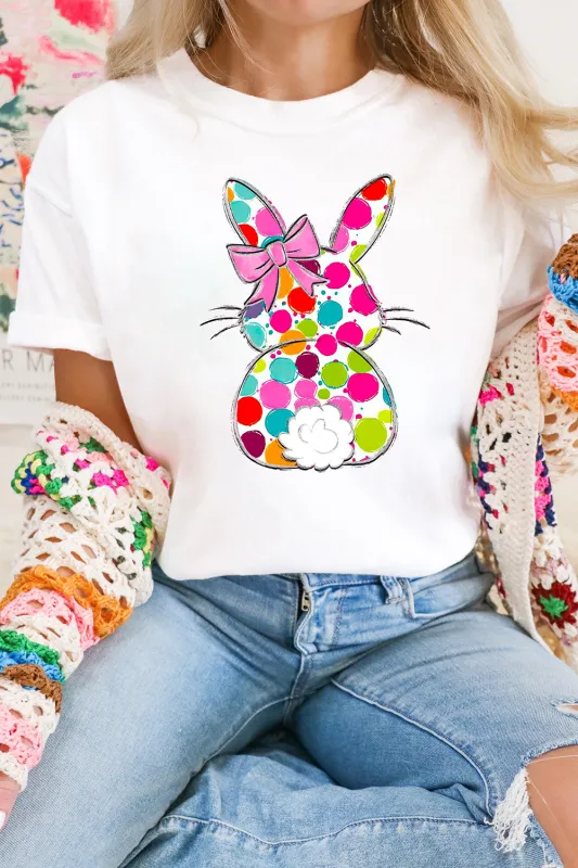 White Polka Dot Bow Rabbit Graphic Crewneck Easter Fashion Tee made by Zulily