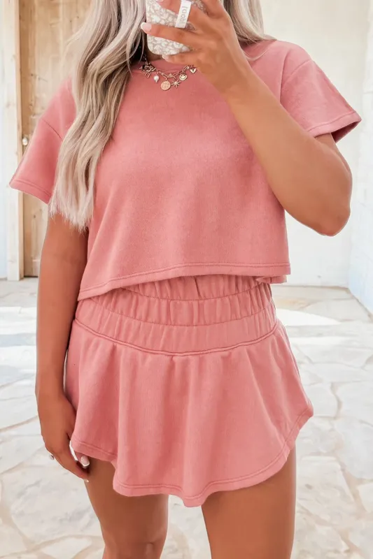 Blossom 2pcs Cropped Tee and Ruffle High Waist Skort Set made by Zulily