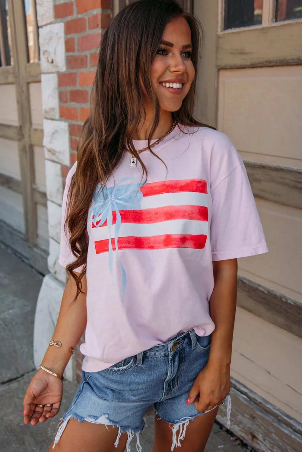 Light Pink Flag Bow Graphic Crewneck Tee sold by Zulily product image thumbnail 4