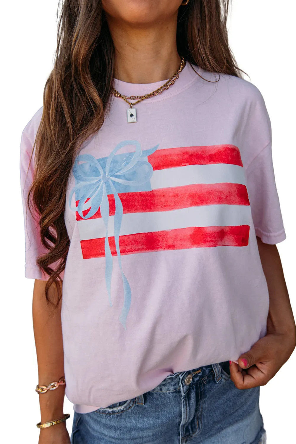 Light Pink Flag Bow Graphic Crewneck Tee sold by Zulily product image thumbnail 5