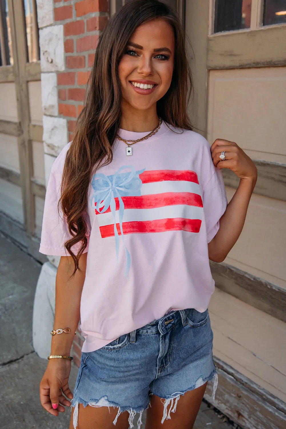 Light Pink Flag Bow Graphic Crewneck Tee sold by Zulily product image thumbnail 2