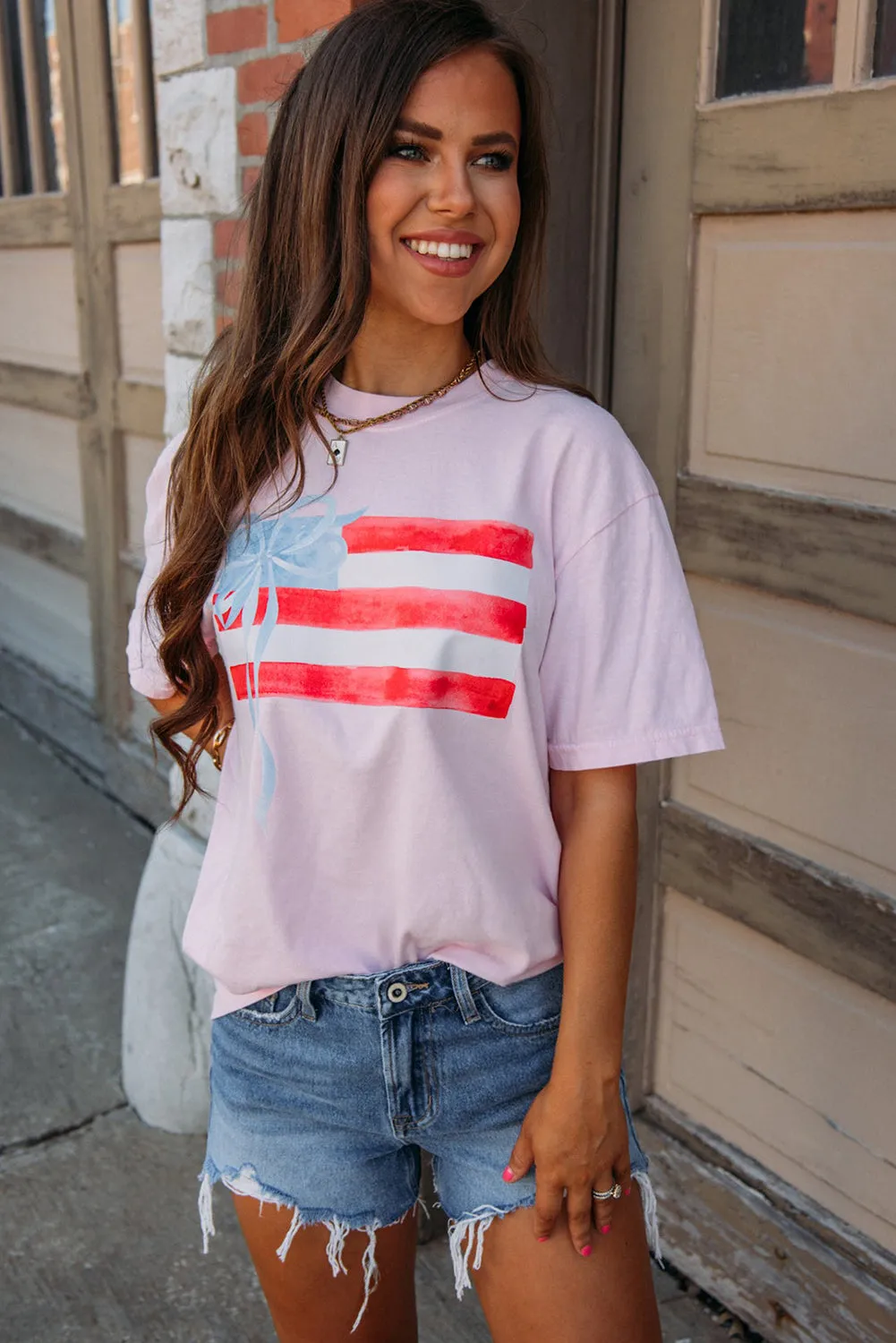 Light Pink Flag Bow Graphic Crewneck Tee sold by Zulily product image thumbnail 3