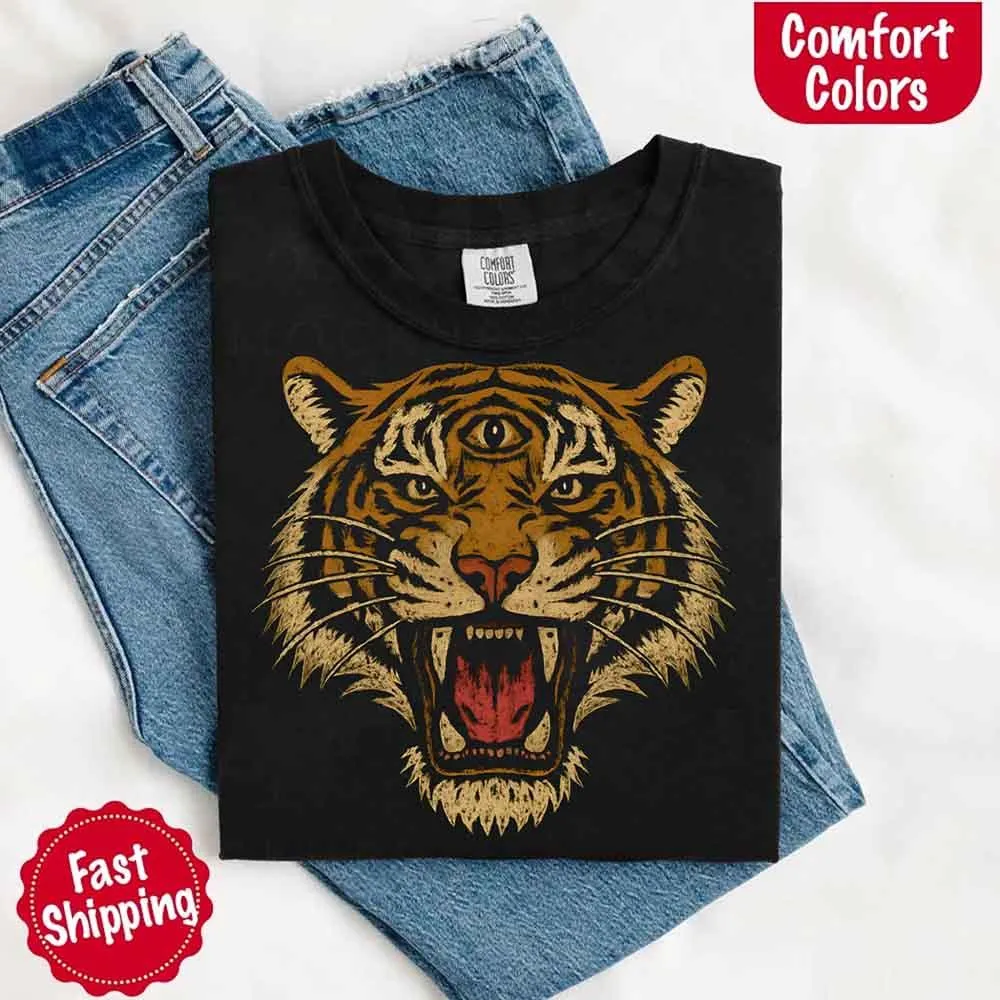 Vintage Tiger Graphic Tee – 90s Jungle Safari Comfort Colors Shirt sold by Zulily product image thumbnail 4