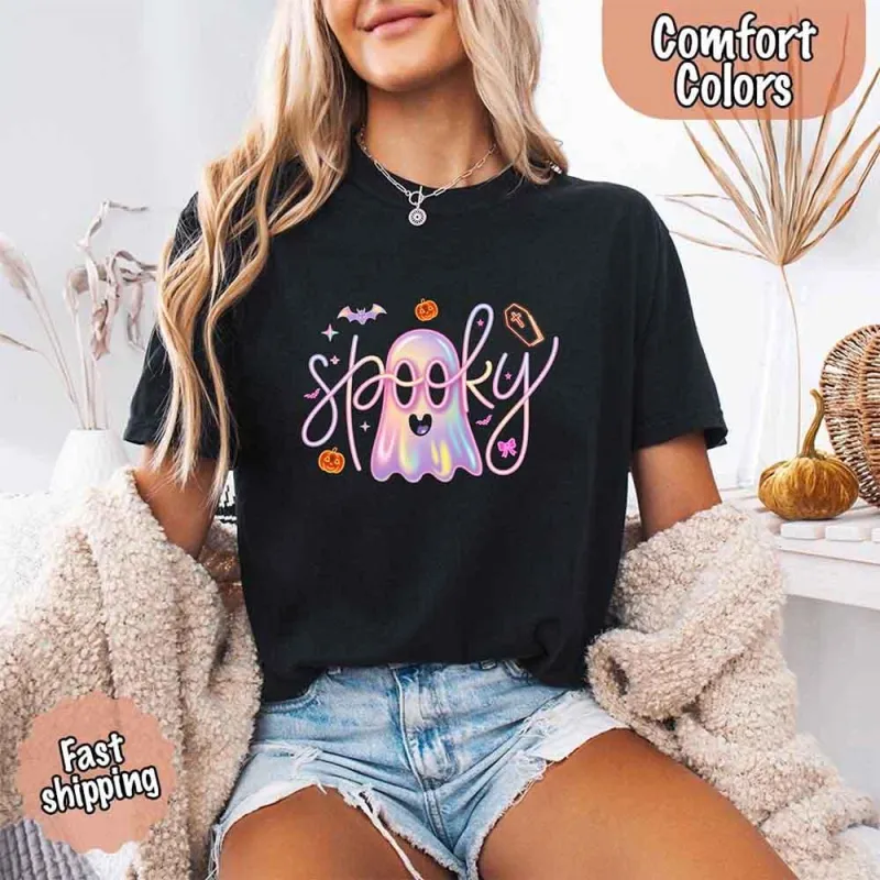Neon Spooky Ghost Comfort Colors T-Shirt made by Zulily