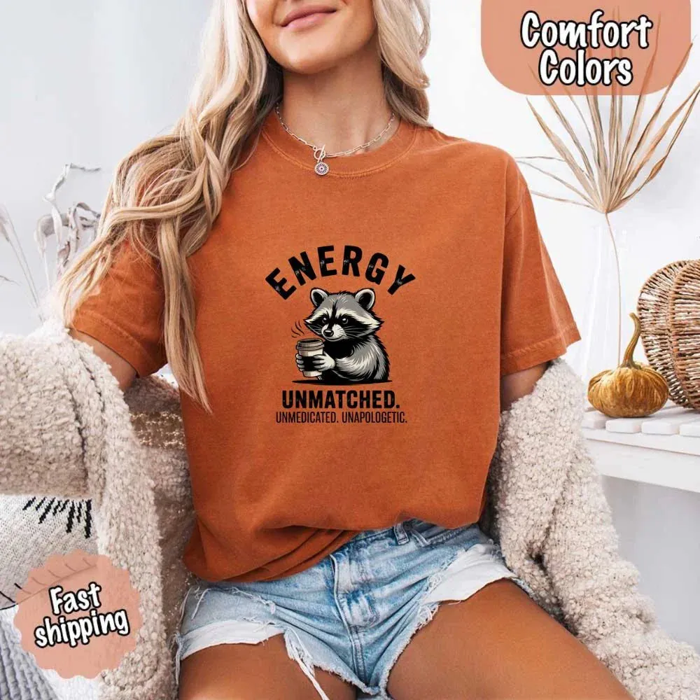 Comfort Colors Energy Unmatched Raccoon Coffee Funny T-Shirt sold by Zulily product image thumbnail 4