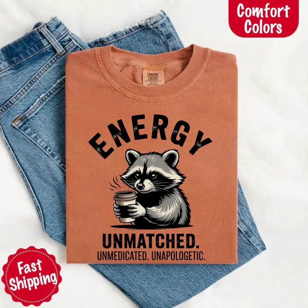 Comfort Colors Energy Unmatched Raccoon Coffee Funny T-Shirt sold by Zulily product image thumbnail 5
