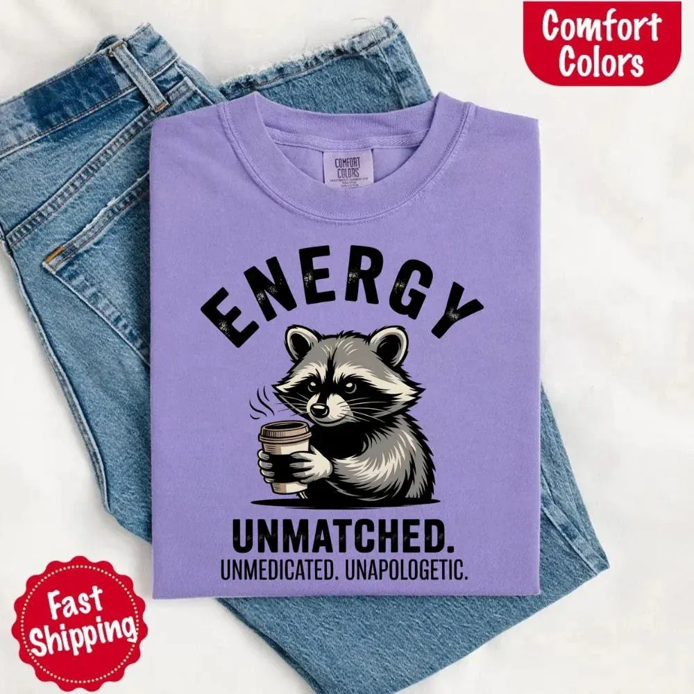 Comfort Colors Energy Unmatched Raccoon Coffee Funny T-Shirt sold by Zulily product image thumbnail 2