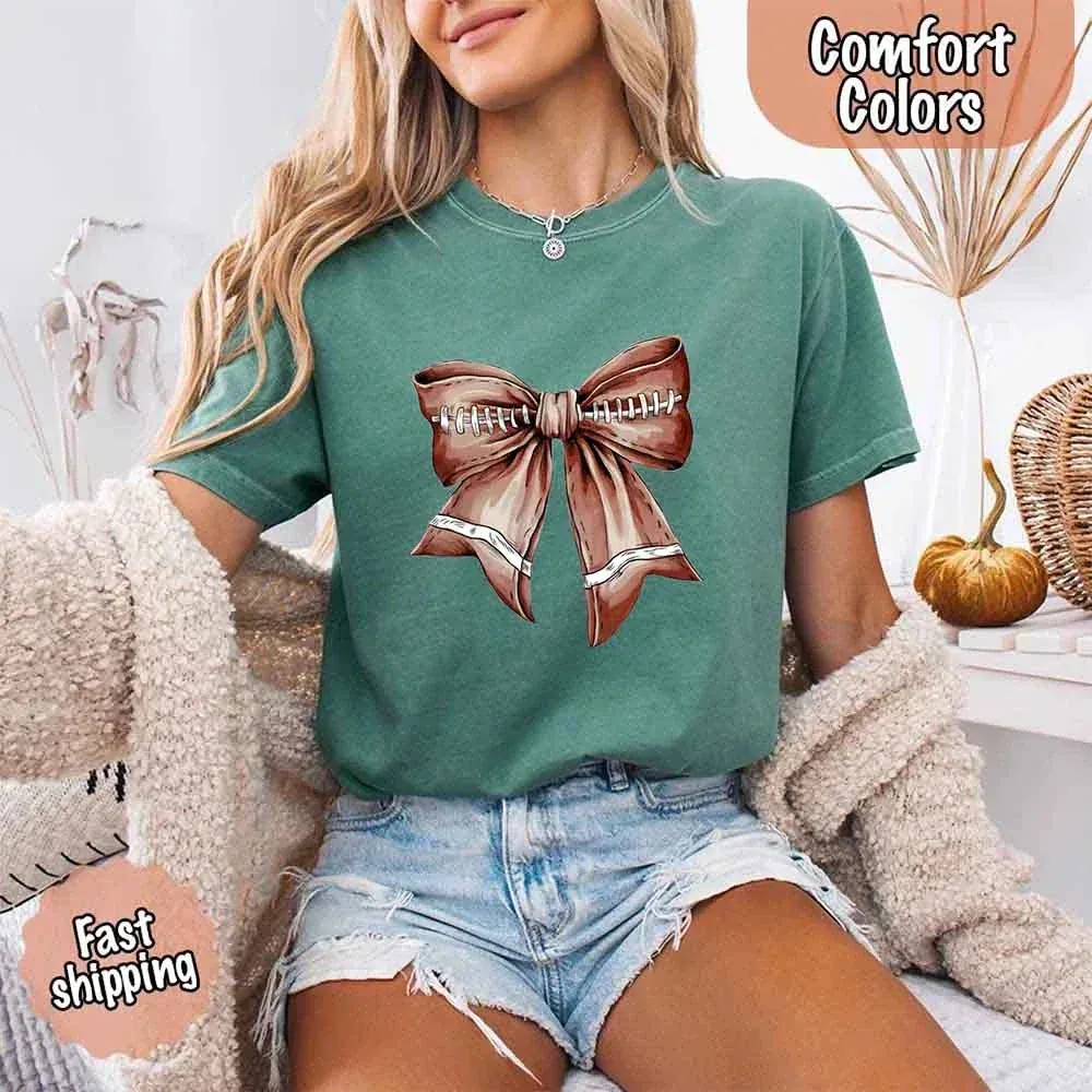 Comfort Colors Vintage Football Bow T-Shirt – Cute Game Day Tee for Women sold by Zulily product image thumbnail 5