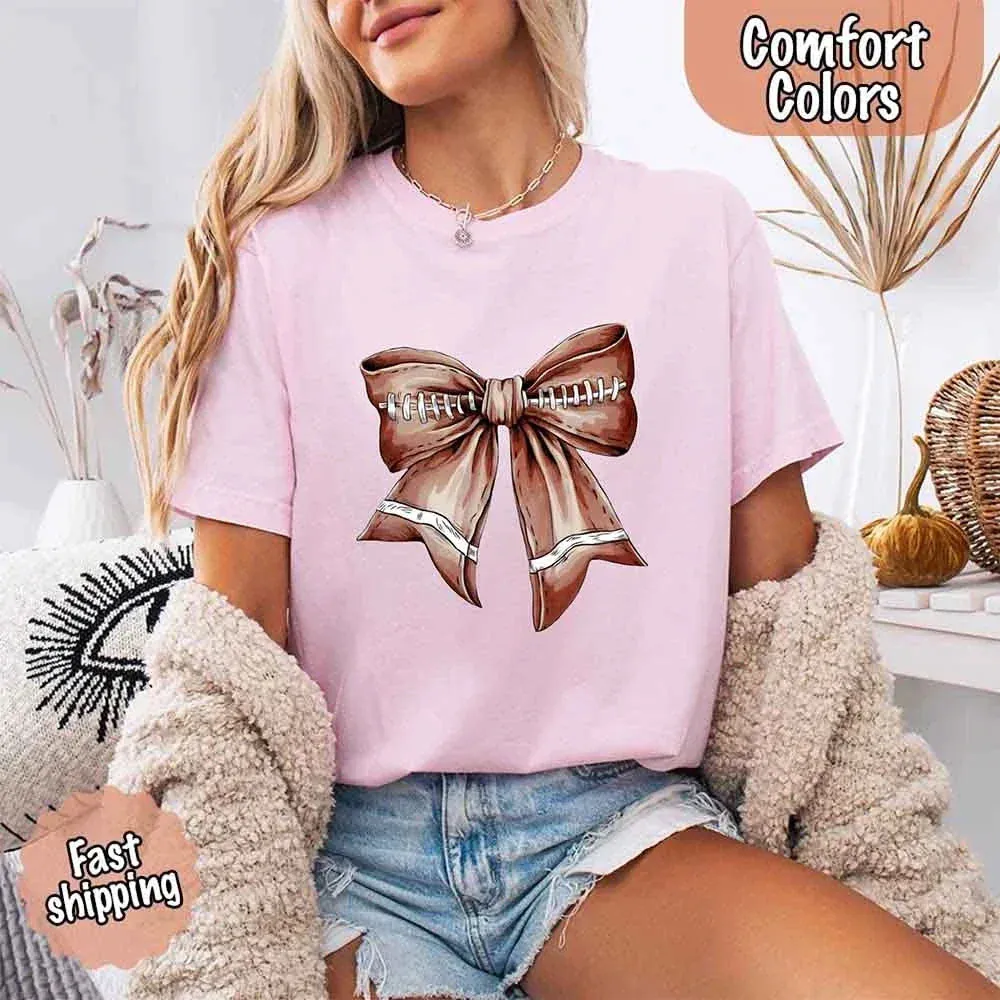 Comfort Colors Vintage Football Bow T-Shirt – Cute Game Day Tee for Women sold by Zulily product image thumbnail 2
