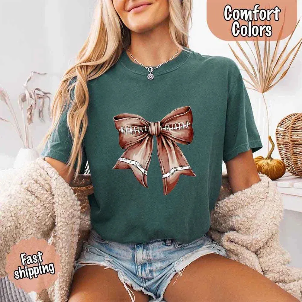 Comfort Colors Vintage Football Bow T-Shirt – Cute Game Day Tee for Women sold by Zulily product image thumbnail 4