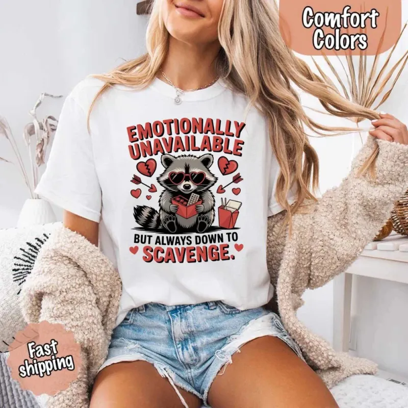 Comfort Colors Emotionally Unavailable Raccoon T-Shirts made by Zulily