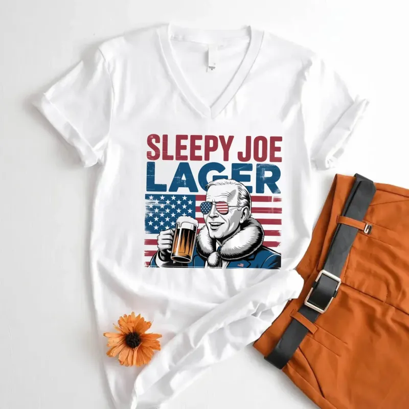Sleepy Joe Lager V-Neck T-Shirt – Biden-Inspired Funny Beer Tee for 4th of July made by Zulily